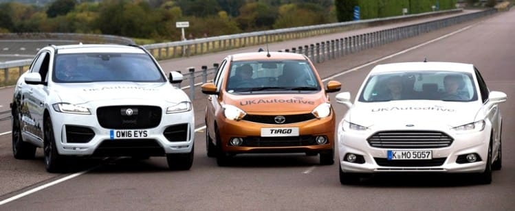 Jaguar F-Pace - Tata Tiago - Ford Mondeo for UK Autonomous Car