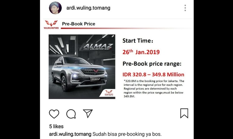 Harga Wuling Almaz Bocor