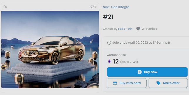 NFT Acura Integra 2023 Dibanderol 37,000 dollar AS