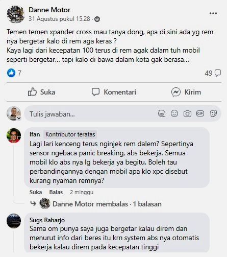 Rem Xpander dan Xpander Cross getar